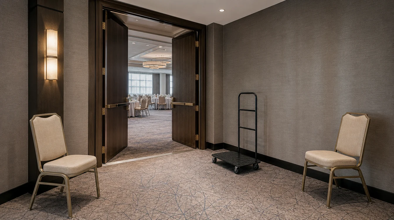 Clear service doorway and handling space for banquet chairs