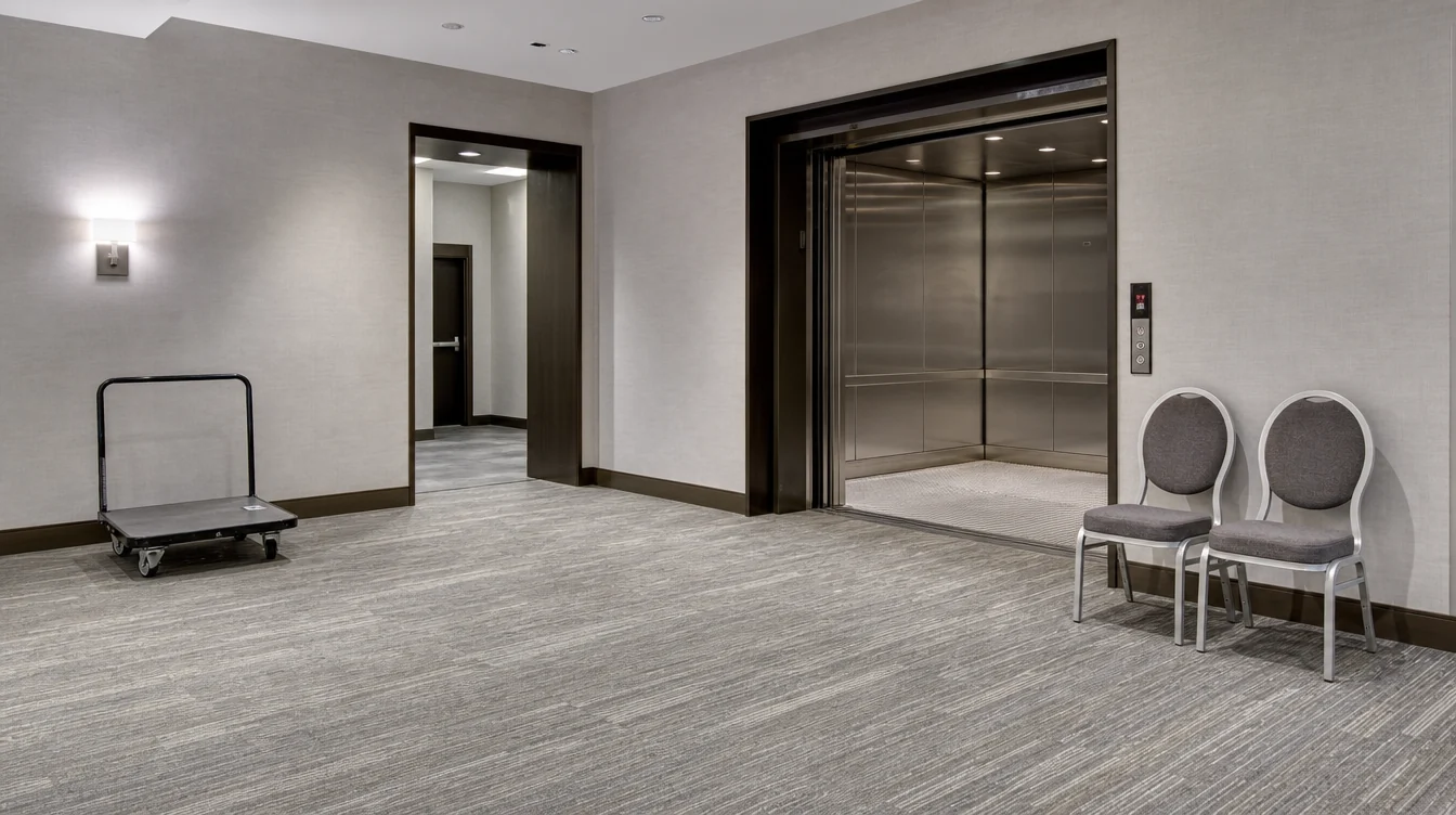 Clear service doorway and handling space for banquet chairs