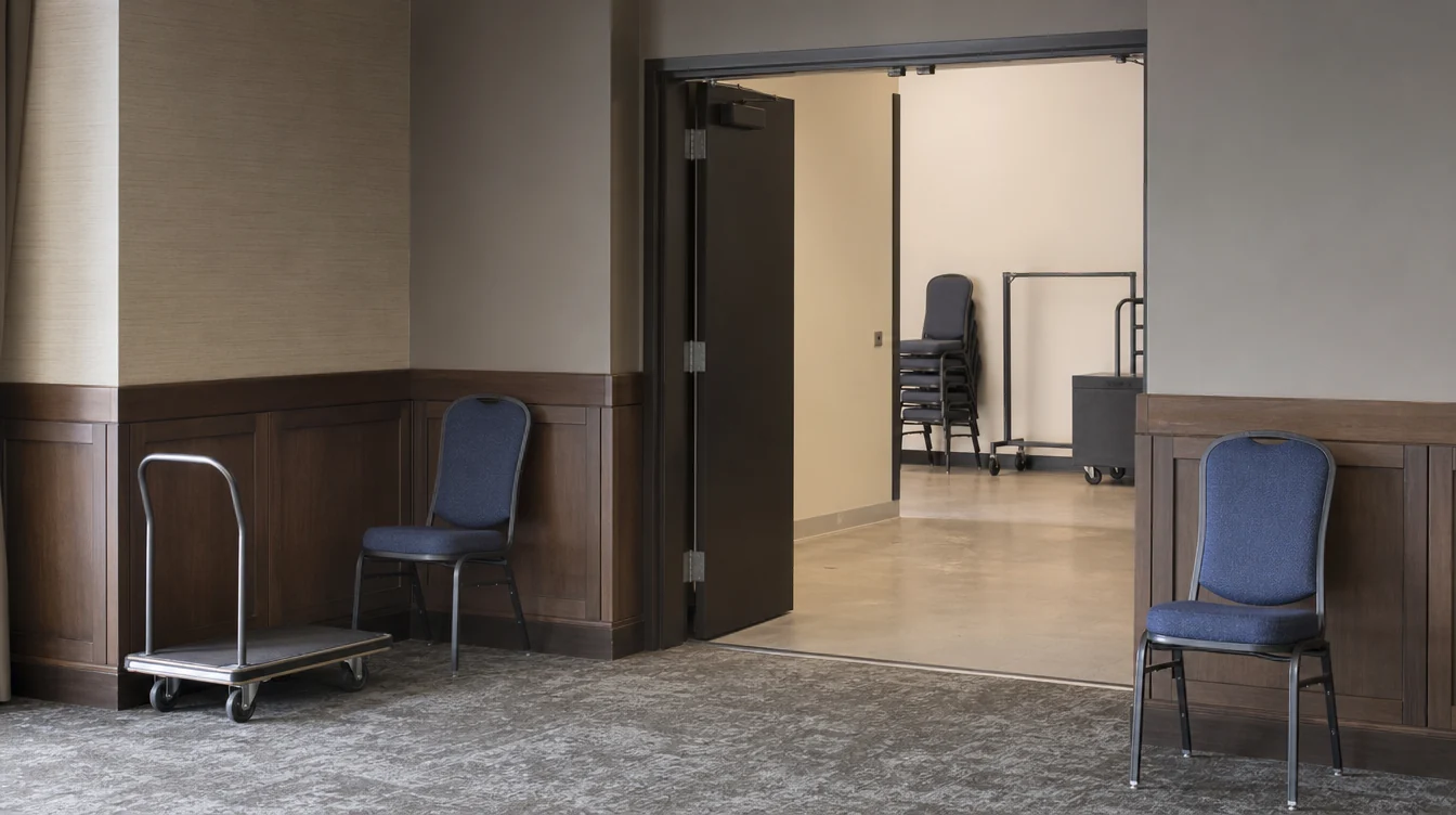 Clear service doorway and handling space for banquet chairs