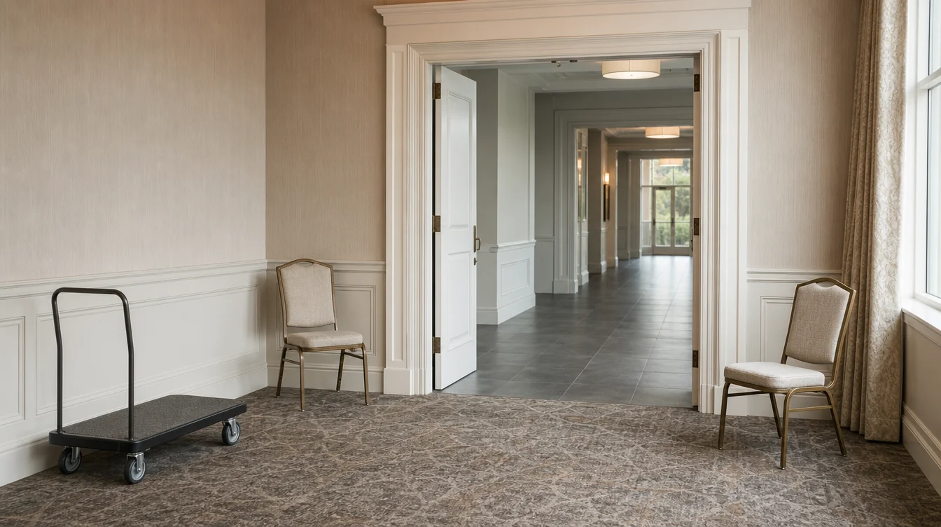 Clear service doorway and handling space for banquet chairs